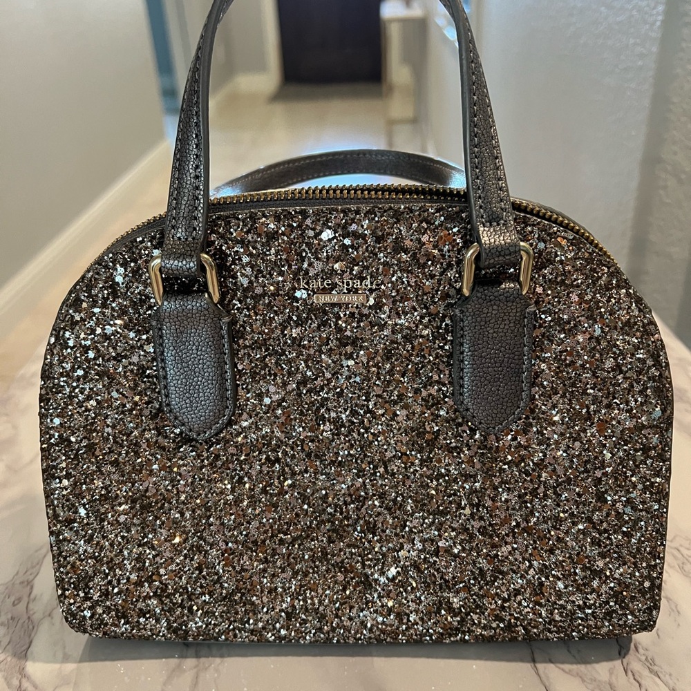 NEW Kate Spade Silver Glitter Satchel Purse, Christmas Gift Anniversary Wedding